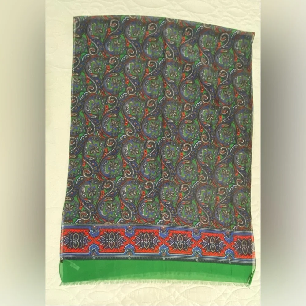 Talbots Red, Blue & Green Paisley Scarf Wrap 26 X 72